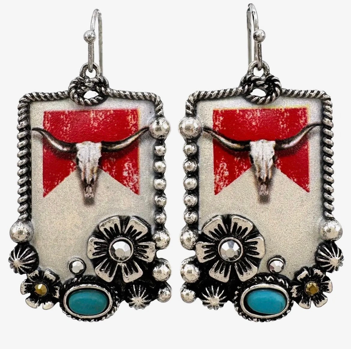 Longhorn & Turquoise Floral Earrings