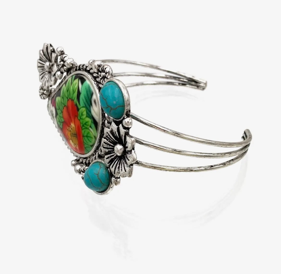 Floral Turquoise Western Vintage Style Cuff Bracelet