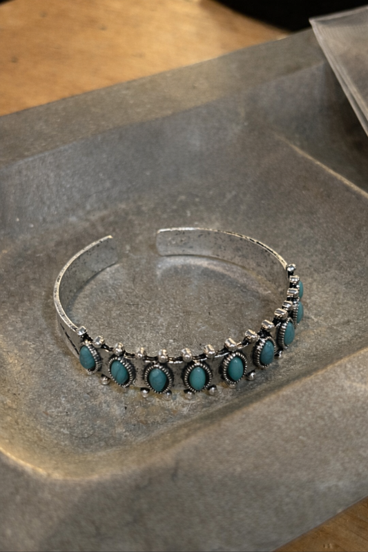 Handmade turquoise starling, silver cuff