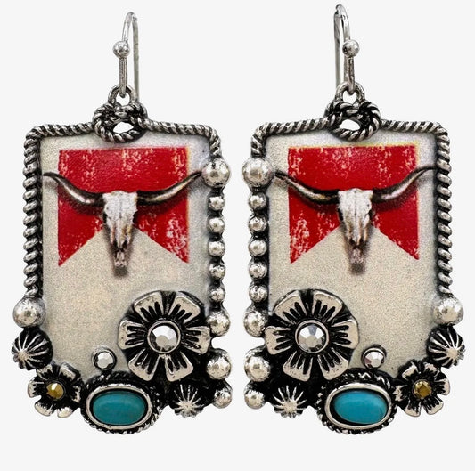 Longhorn & Turquoise Floral Earrings