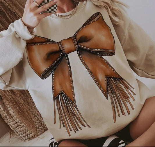Leather Bow Sweatshirt