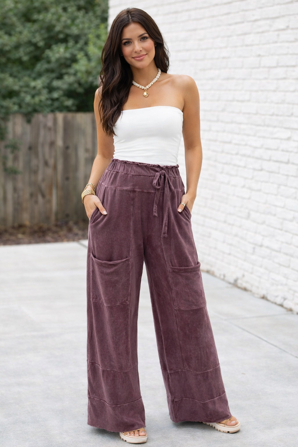 Mineral Washed Wide-Leg Lounge Pants – Dusty Plum