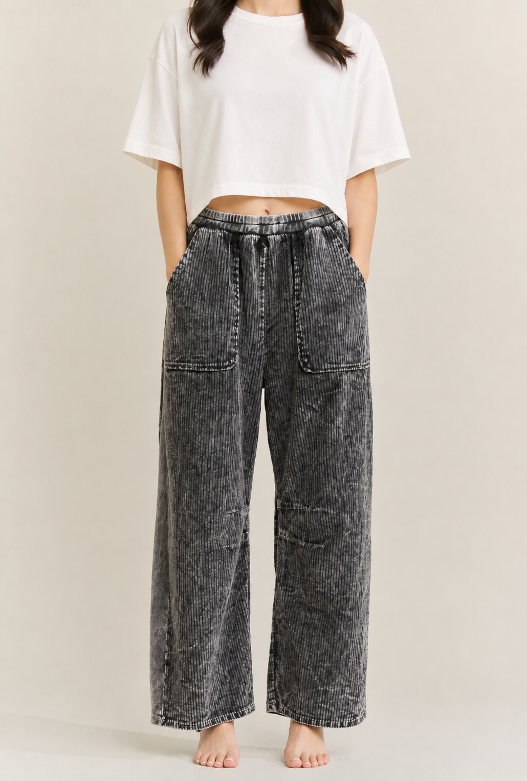 Mineral Washed Charcoal Corduroy Cropped Pants