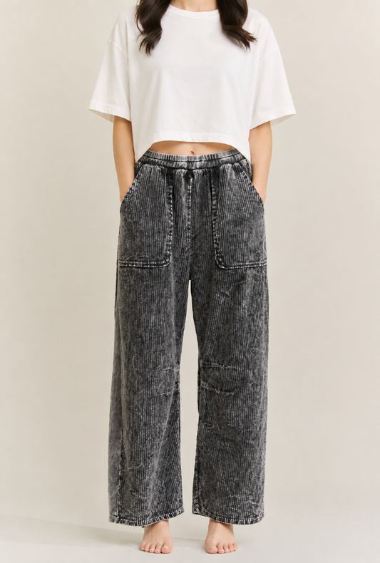 Mineral Washed Charcoal Corduroy Cropped Pants